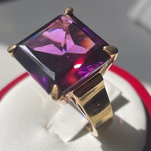 Gold Over Sterling Silver Amethyst Color Stone Ring Size 9